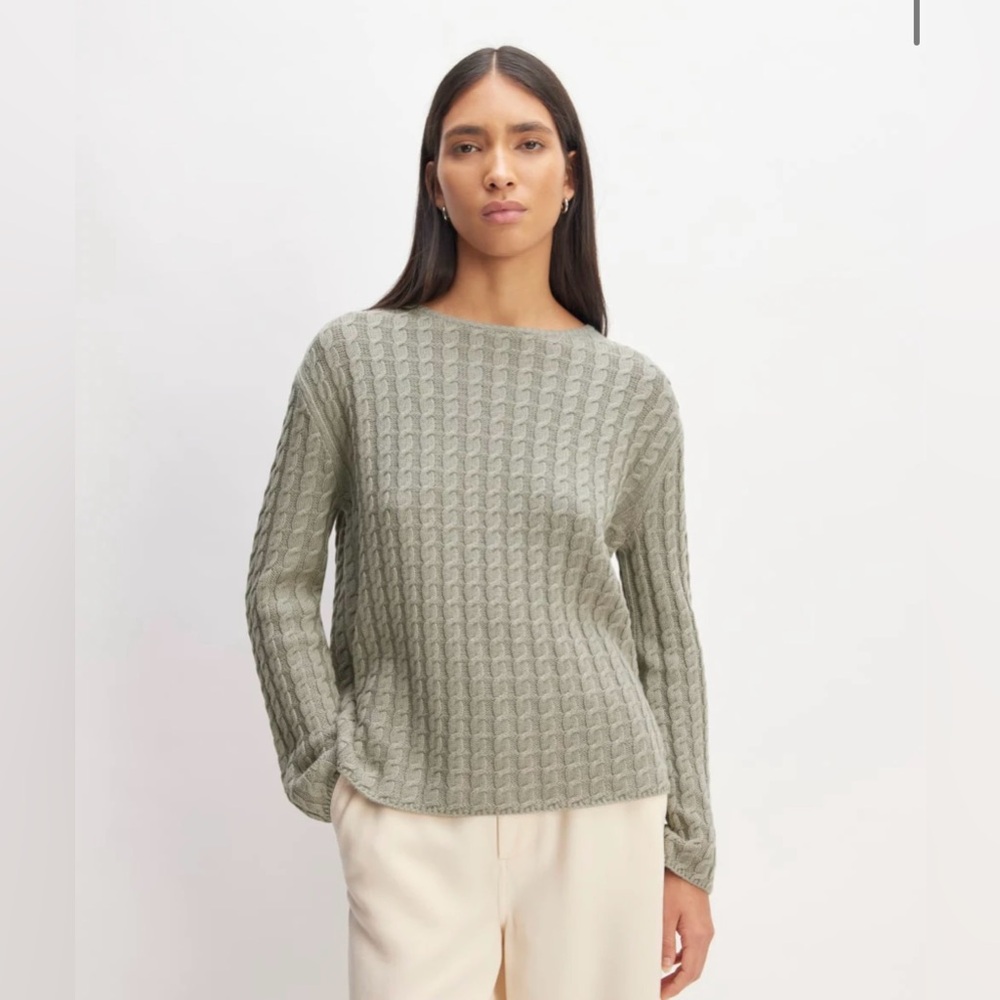 Everlane The Cotton Merino Cable Crew in Sage Green size S